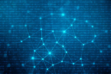 3D illustration binary code on blue background. Bytes of binary code. Concept technology. Digital binary background. Connection lined and dots, global network.
