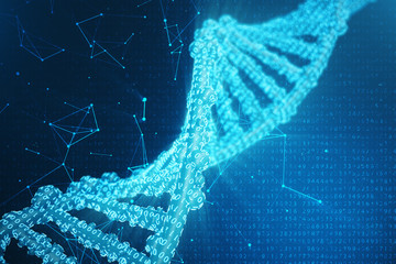 Artifical intelegence DNA molecule. Concept binary code genome. Abstract technology science, concept artifical Dna. 3D illustration