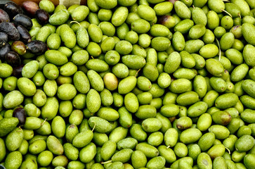A lot of fresh olives in the market  Athens Greece.