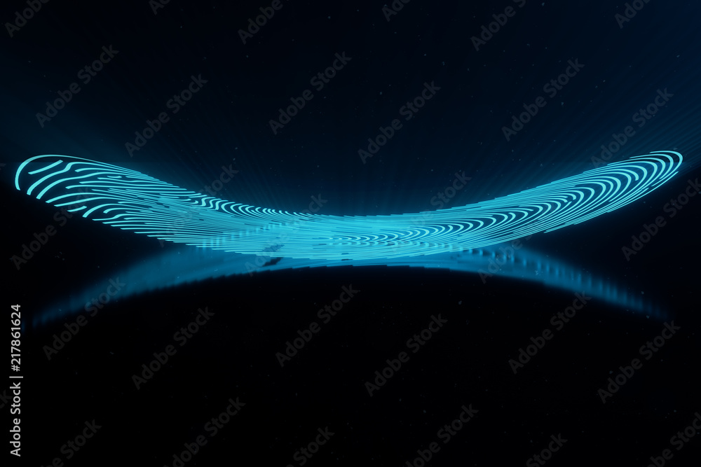 Poster 3d illustration fingerprint scan provides security access with biometrics identification. concept fi