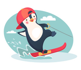 penguin water skiing