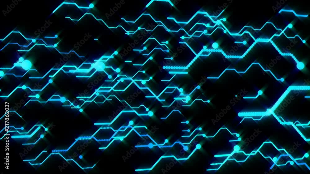Poster a volumetric cluster of printed circuit boards. the lines of the printed circuit boards move at diff