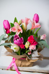 Fototapeta na wymiar Chic and bright festive bouquet of flowers