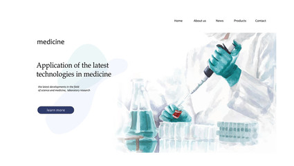 Web page for the design of a medical or scientific site, laboratory research and the latest technologies and developments in the field of medicine, taking analyzes - obrazy, fototapety, plakaty