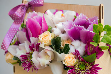 Chic and bright festive bouquet of flowers
