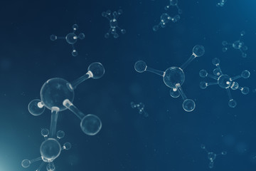 Molecules, atoms bacground. Medical background for banner or flyer. Molecular structure at the atomic level. 3D illustration