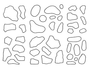 stones contour isolated. linear drawing a set of objects.