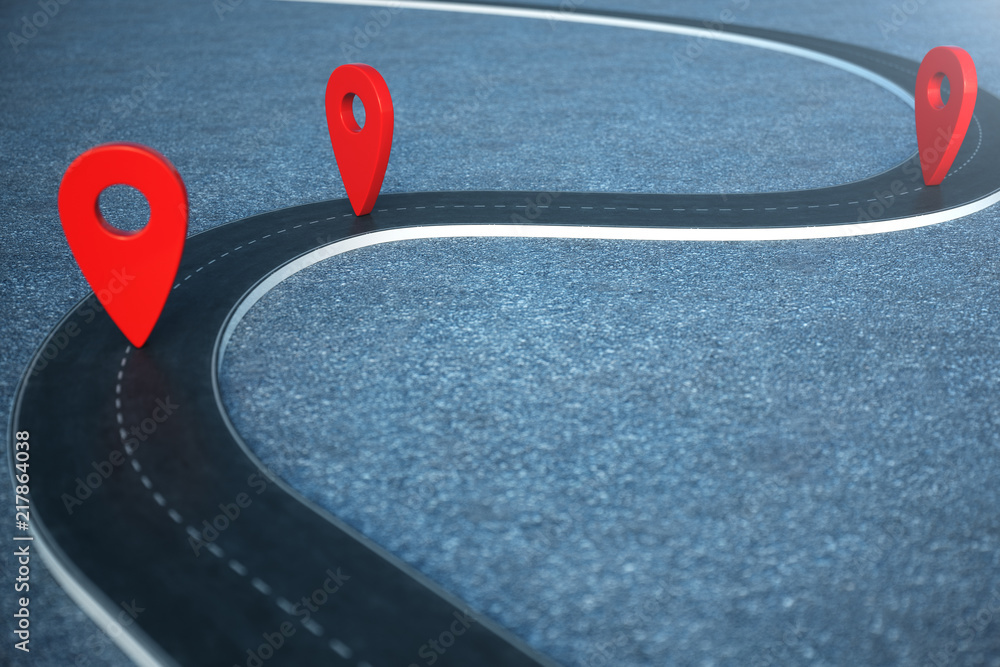 Aufkleber road way location infographic with pin pointers. road way with red pointers. 3d illustration