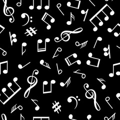 Naklejka na ściany i meble Music notes black pattern. Musical note signs old style background for vintage lp vector illustration