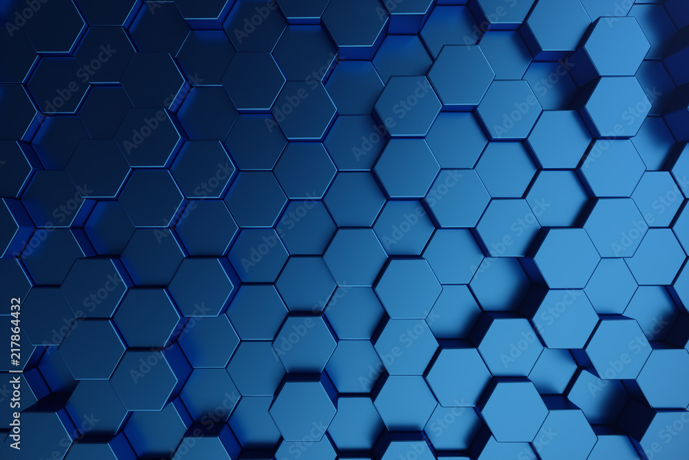 Poster 3d illustration abstract dark blue of futuristic surface hexagon pattern. blue geometric hexagonal a