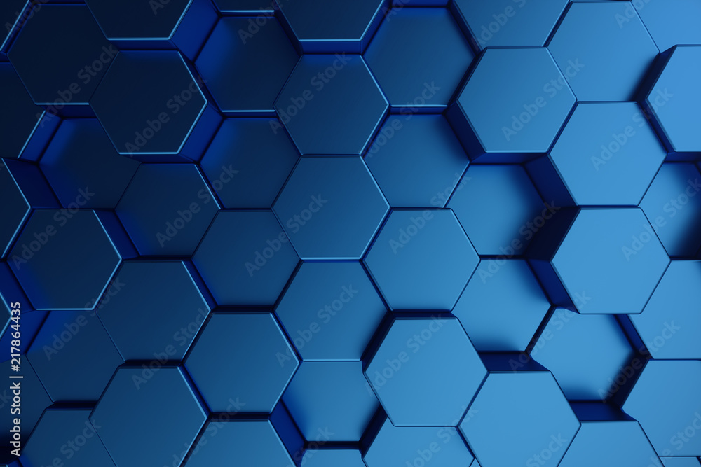 Aufkleber 3d illustration abstract dark blue of futuristic surface hexagon pattern. blue geometric hexagonal a
