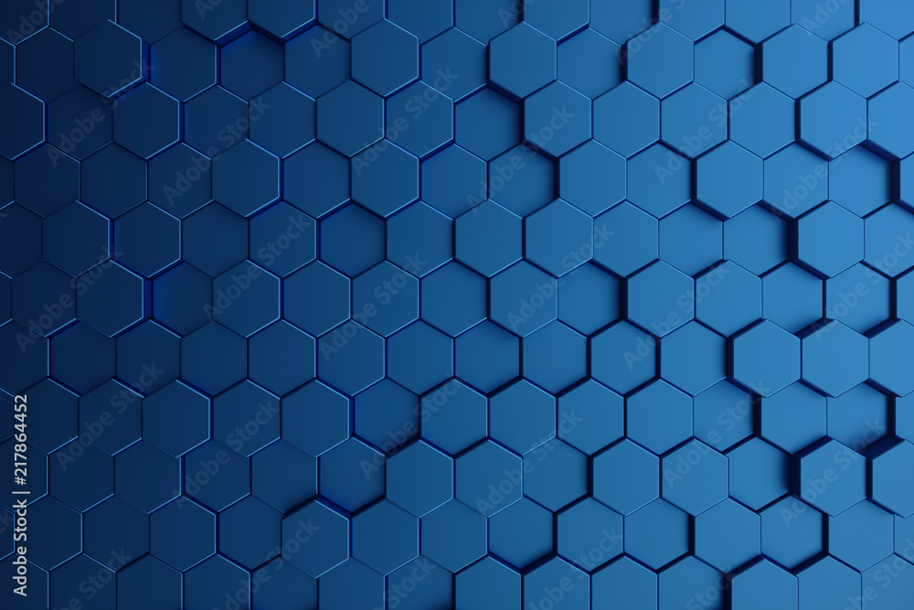 Poster 3d illustration abstract dark blue of futuristic surface hexagon pattern. blue geometric hexagonal a