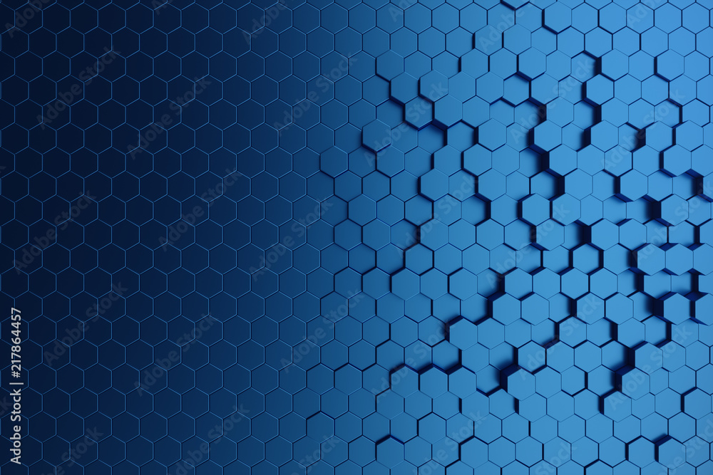 Poster 3d illustration abstract dark blue of futuristic surface hexagon pattern. blue geometric hexagonal a
