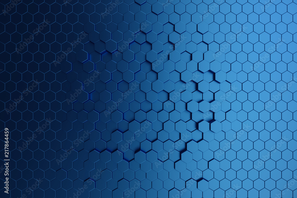 Poster 3d illustration abstract dark blue of futuristic surface hexagon pattern. blue geometric hexagonal a