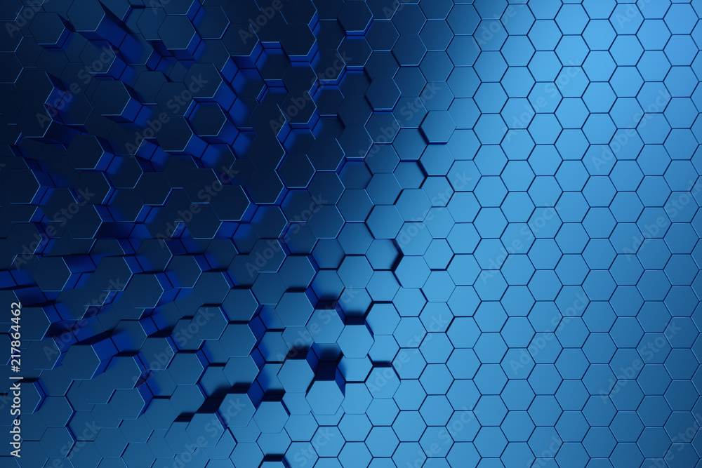 Aufkleber 3d illustration abstract dark blue of futuristic surface hexagon pattern. blue geometric hexagonal a