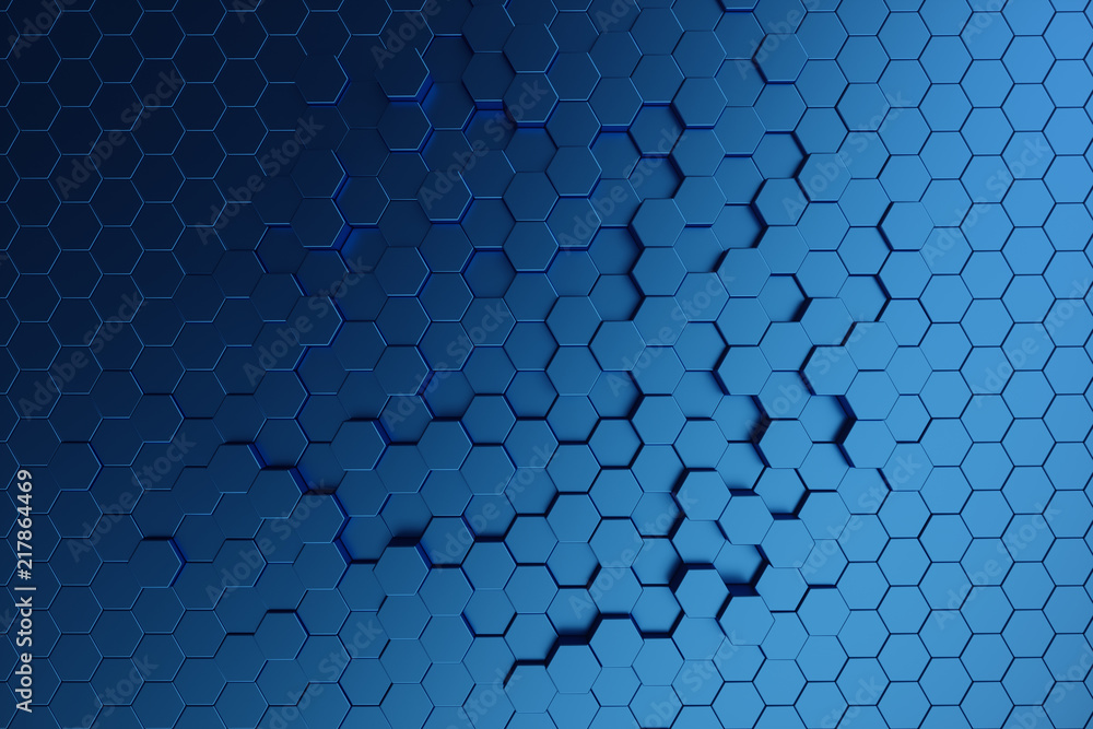 Poster 3d illustration abstract dark blue of futuristic surface hexagon pattern. blue geometric hexagonal a