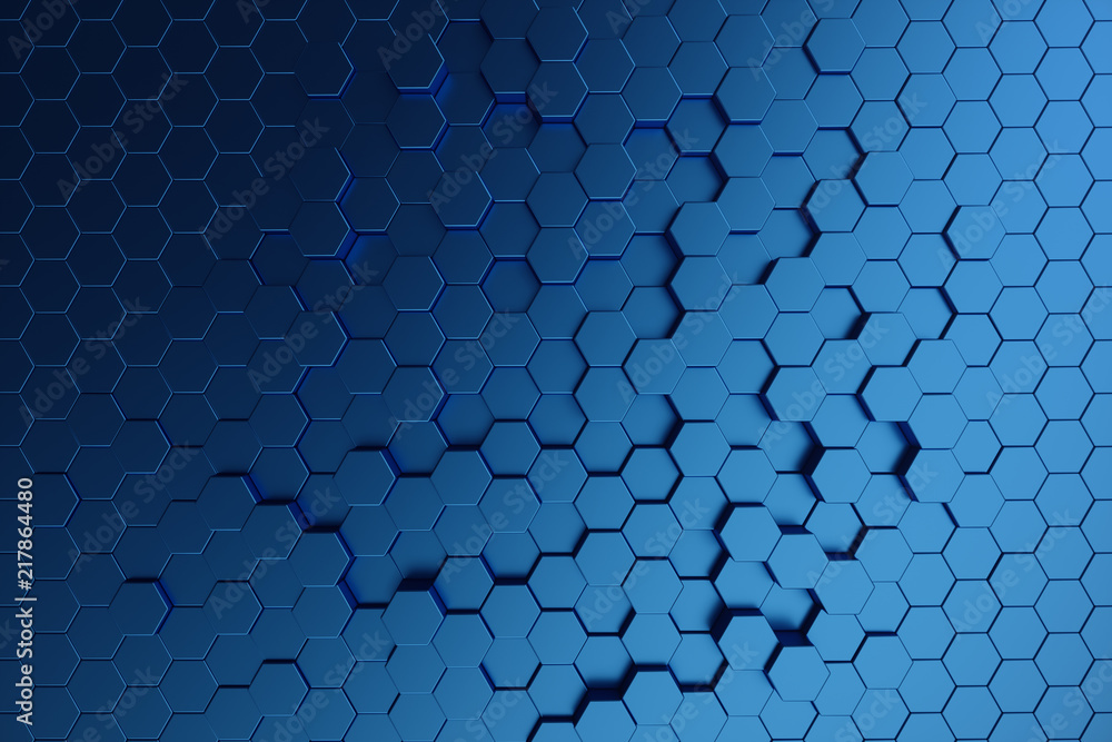 Poster 3d illustration abstract dark blue of futuristic surface hexagon pattern. blue geometric hexagonal a