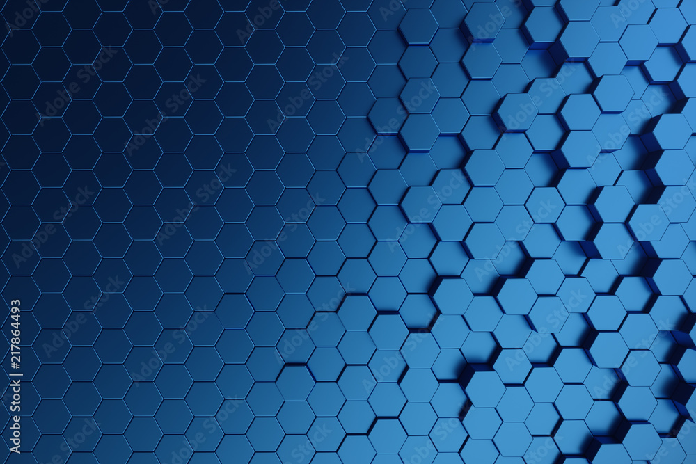 Poster 3d illustration abstract dark blue of futuristic surface hexagon pattern. blue geometric hexagonal a