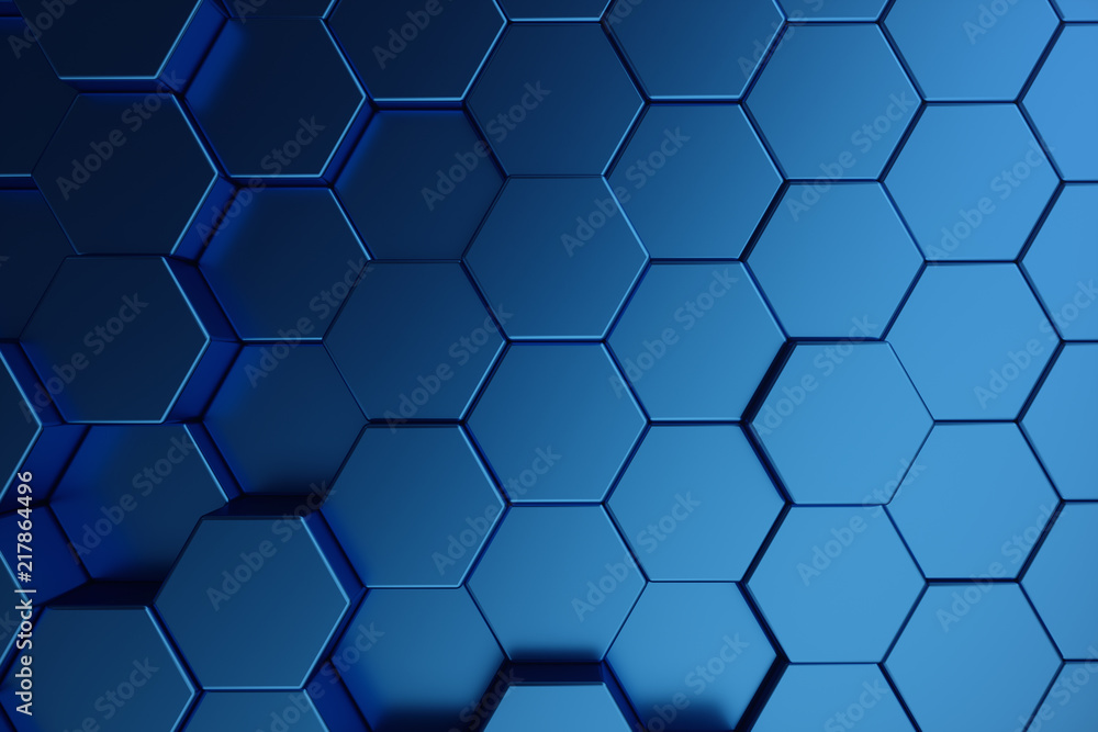 Poster 3d illustration abstract dark blue of futuristic surface hexagon pattern. blue geometric hexagonal a