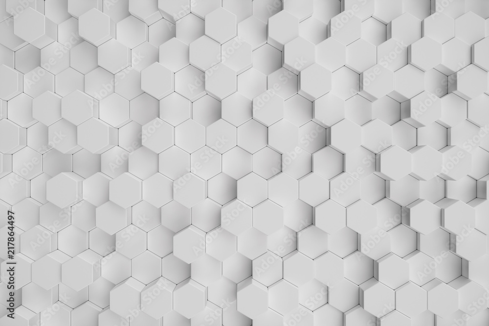Aufkleber 3d illustration white geometric hexagonal abstract background. surface hexagon pattern, hexagonal ho