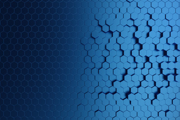 3D illustration abstract dark blue of futuristic surface hexagon pattern. Blue geometric hexagonal abstract background.