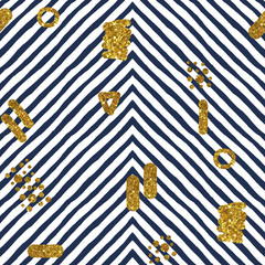 seamless pattern with linear stripes and glitter figures. Suitable for printed handkerchief or textile.