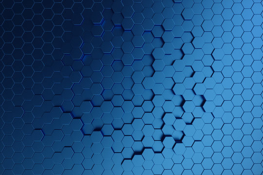 3D illustration abstract dark blue of futuristic surface hexagon pattern. Blue geometric hexagonal abstract background. © rost9