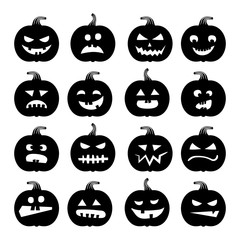 Pumpkins icons. Vector halloween pumpkin silhouette set isolated on white