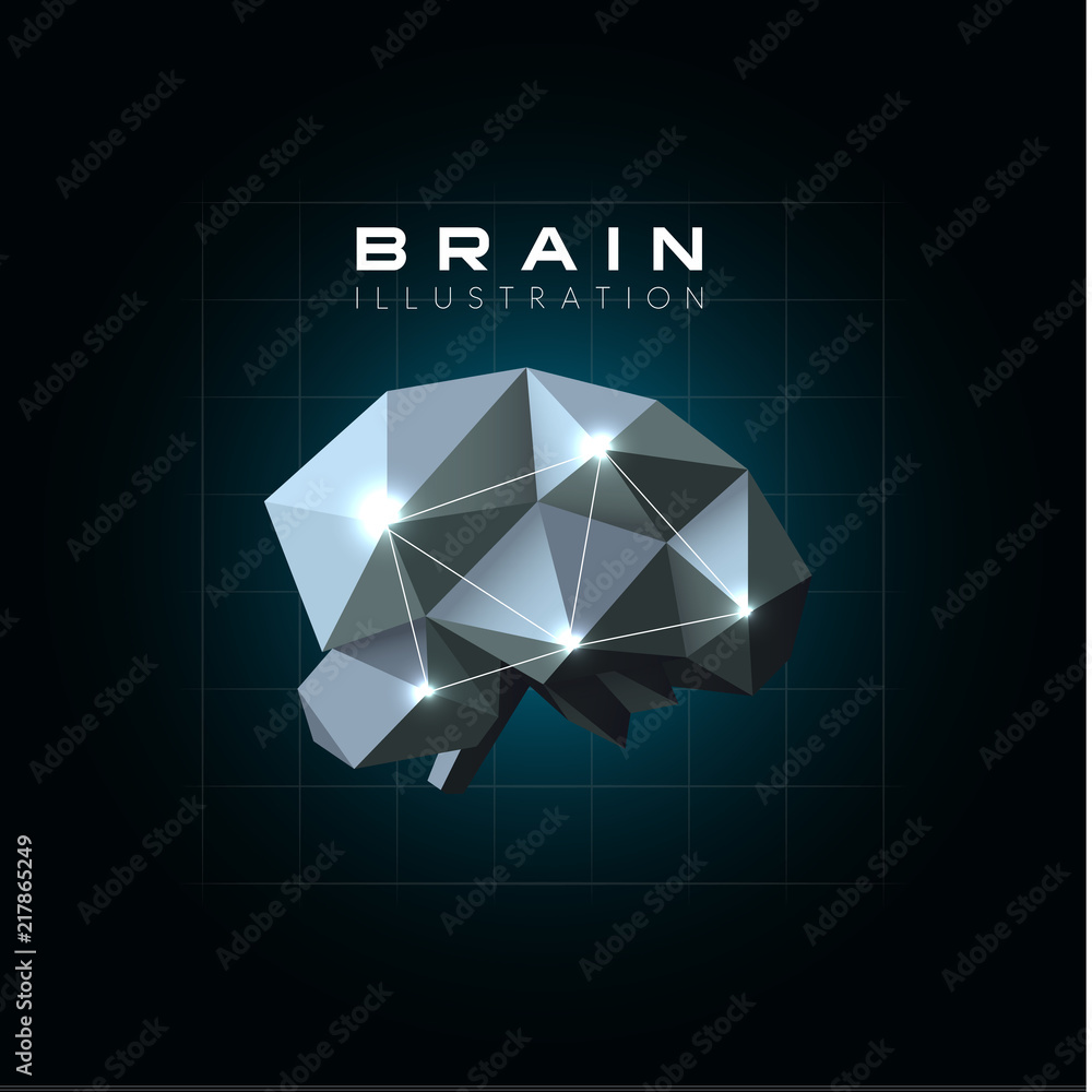 Poster Neural network structure vector illustration. Abstract polygonal Brain logo template. Artificial interface.