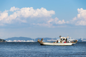 Fishing boat landscape. Anchored sea fishing boat. korea west sea. Ganghwa-gun, Incheon, Republic of Korea.
