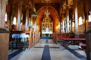 Fototapeta na wymiar interior of wooden church in Beskydy mountains