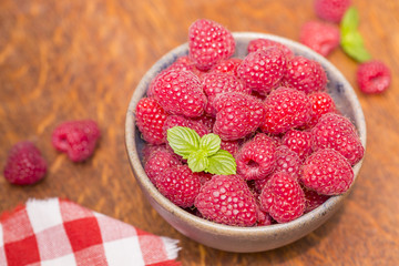 Fresh raspberry with leaves 