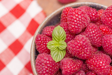 Fresh raspberry with leaves 