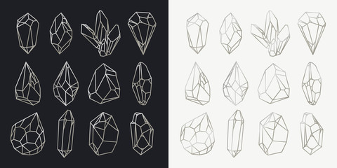 Set of isolated hollow crystals, mineral outlines