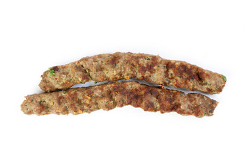 Ground Minced Beef Meet Shish Kefta Kebab on White Back Ground