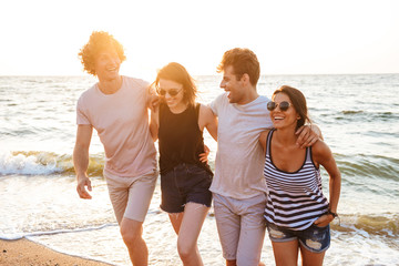 Group of friends loving couples walking