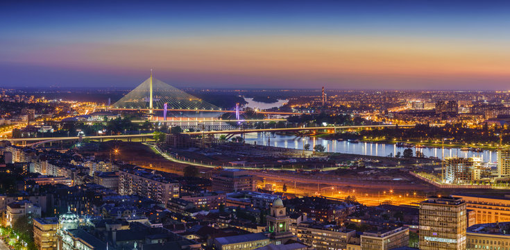Ada,  Gazela bridges, Belgrade Waterfront, Sava river, Old and New Belgrade, Belgrade Waterfront by night
