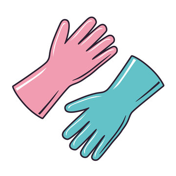 Pink and blue rubber gloves.