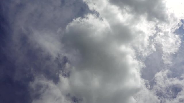 Point of view of the person who looks at the cloudy blue sky and turns.
