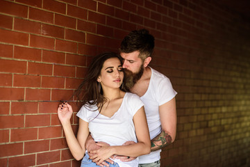Pure feelings. Girl and hipster romantic feelings relations. Couple find place to enjoy feelings....