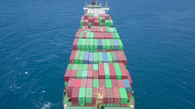 Large container ship at sea - Aerial footage