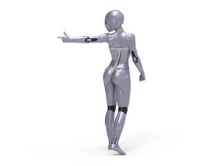 Robotic Cyber Woman is pointing at something 3D Rendering