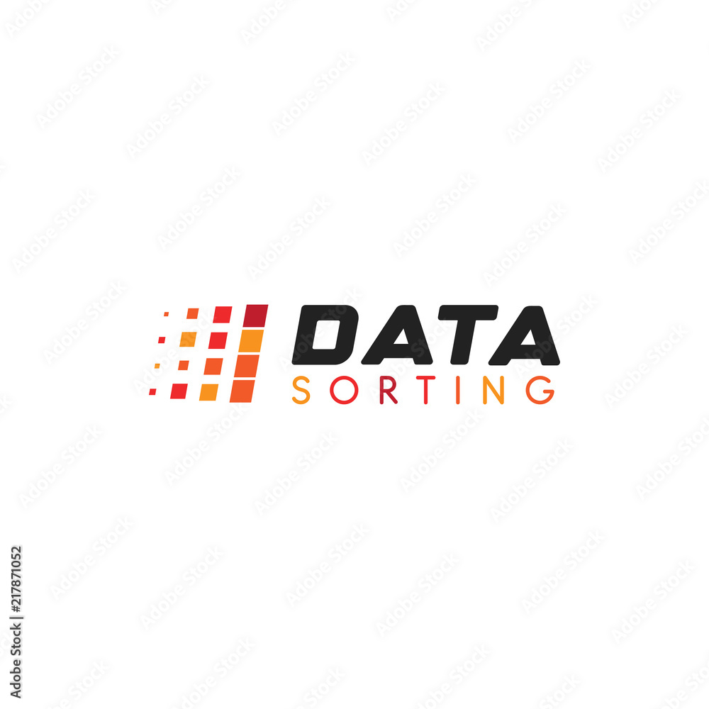 Aufkleber Big data base vector emblem. Data sorting geometric icon. Information sorting abstract logo. Digital technology simple label. Colored squares logo template. Advanced analytics visual design.