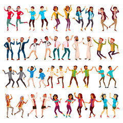 Fototapeta na wymiar Dancing People Set Vector. Celebrating Dances. Dancing People Moves. Holiday Vacation Party. People Listening To Music. Happy Dancer Poses. Isolated Flat Cartoon Illustration