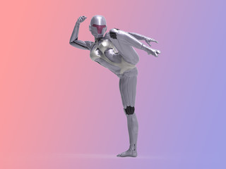 Robotic Cyber Woman is fighting 3D Rendering