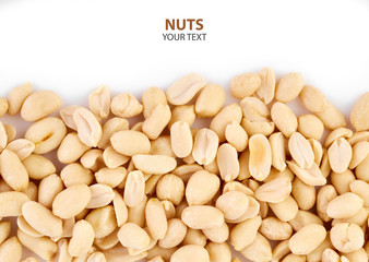 Peeled peanuts on a white background. Healthy food. Nuts.