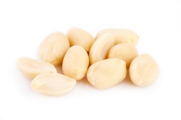 Fototapeta na wymiar Peeled peanuts on a white background. Healthy food. Nuts.