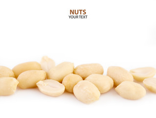 Peeled peanuts on a white background. Healthy food. Nuts.