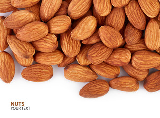 Almonds on a white background. Healthy food. Nuts.