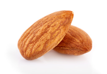 Almonds on a white background. Healthy food. Nuts.